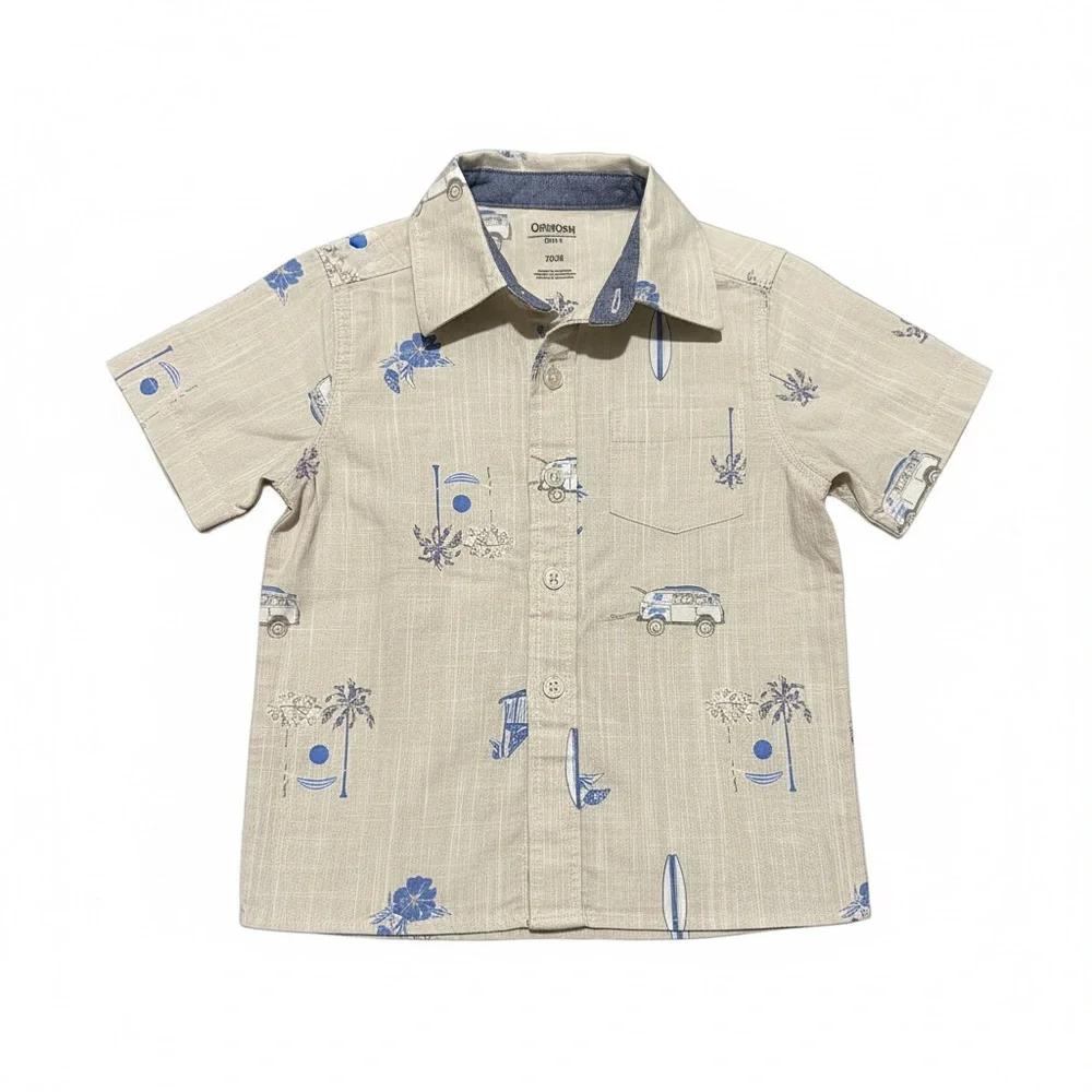 Kids Outfit Beige and Blue Button Up Shirt and Jeans Size 2T
